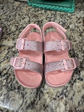Cat & Jack Girls Pink Glitter Adjustable Strap Sandals